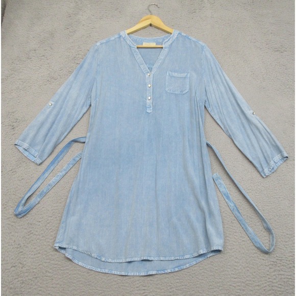 Bobbie Brooks Dresses & Skirts - Bobbie Brooks Chambray Shirt Dress Ladies L Blue Tencel Look Tie Waist Relaxed